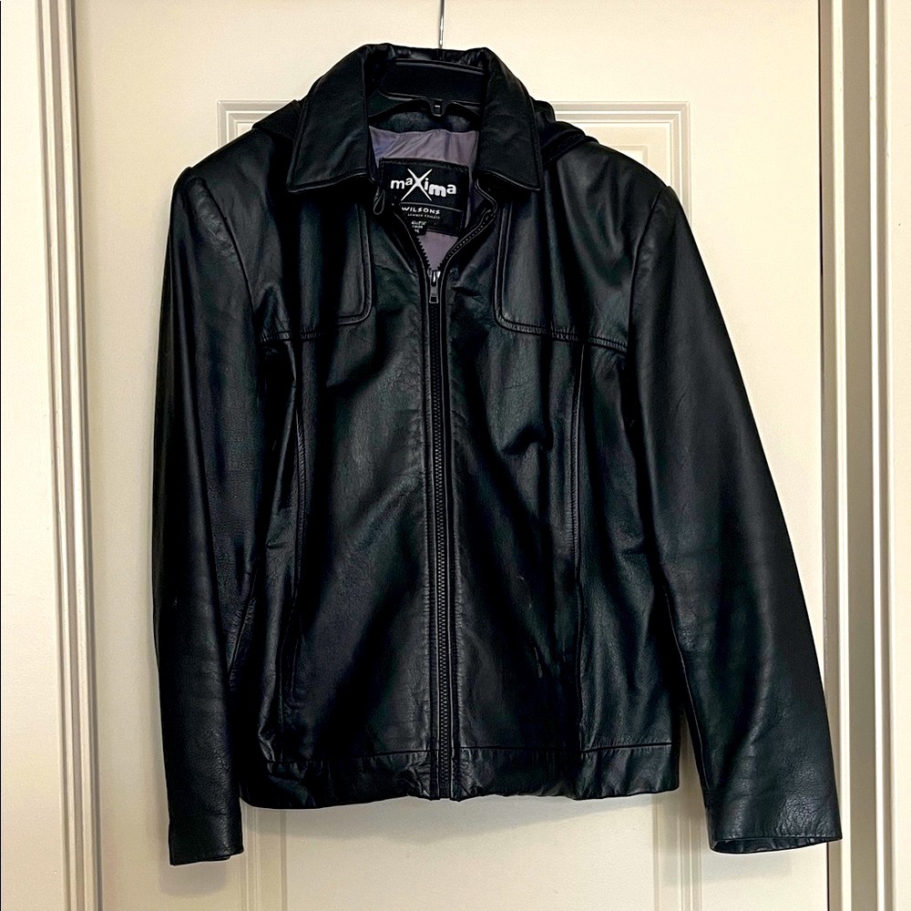 Maxima Vtg 90s Unisex XL Black Leather Jacket 24L PTP-23”Preloved